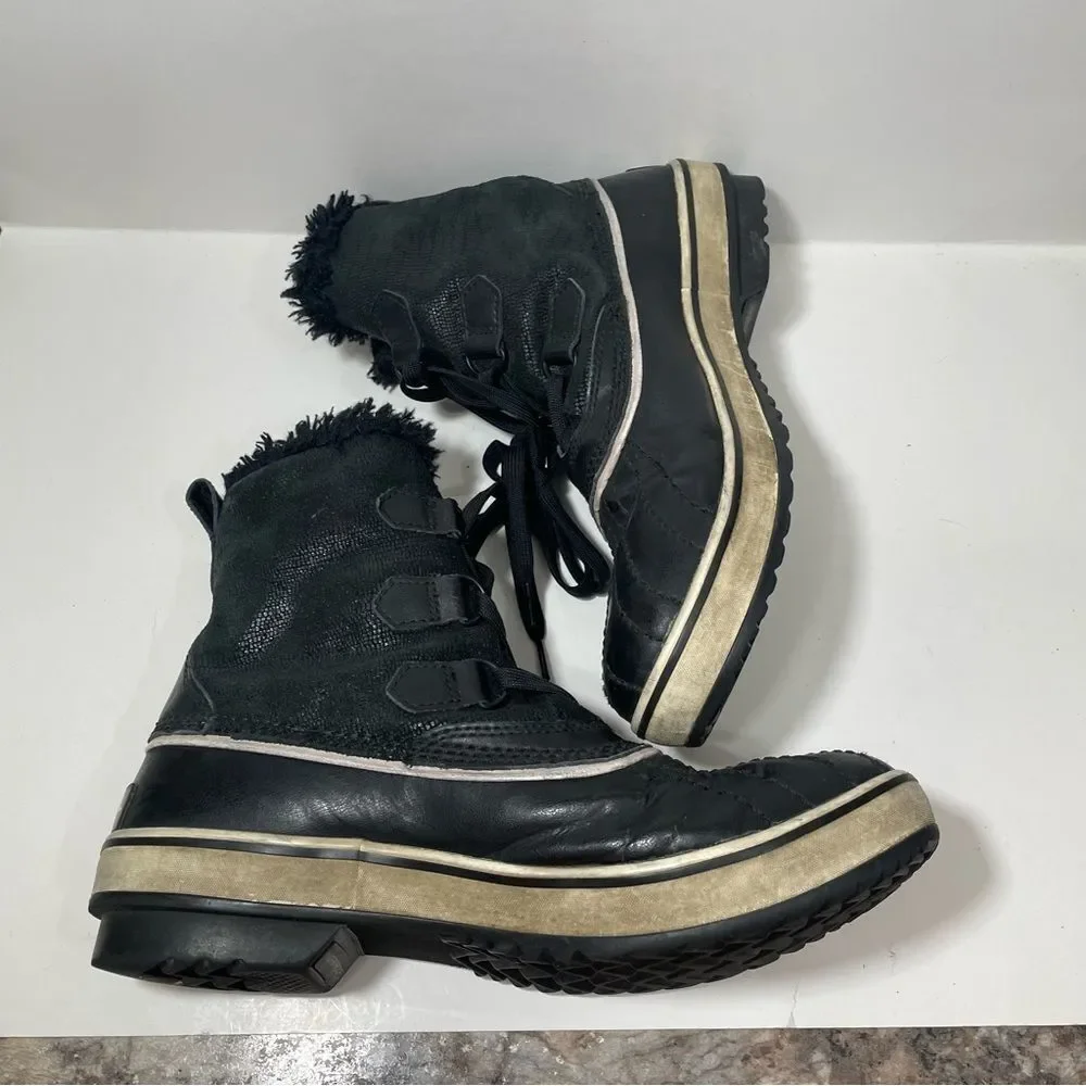 Sorel Black Fur Lined Ankle Winter Boots